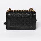 Chanel Boy Shoulder Bag Chain Caviar Leather CC Logo Black Gold — view 2