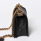 Chanel Boy Shoulder Bag Chain Caviar Leather CC Logo Black Gold — view 4