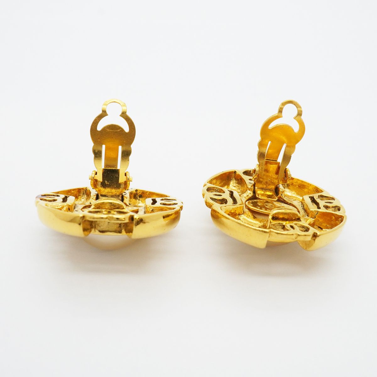 Chanel Earrings Vintage CC Logo Gold Plated Faux Pearl — view 8