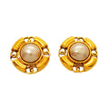Chanel Earrings Vintage CC Logo Gold Plated Faux Pearl
