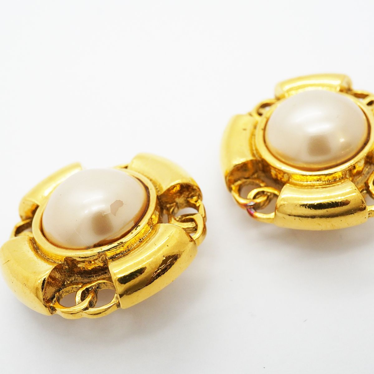 Chanel Earrings Vintage CC Logo Gold Plated Faux Pearl — view 6