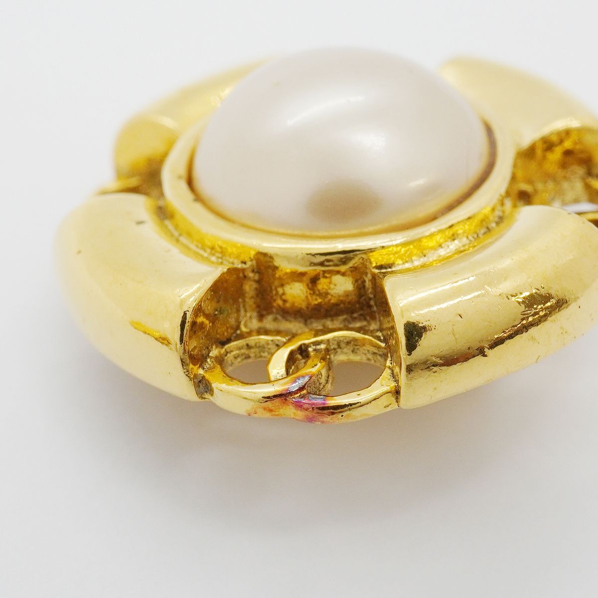Chanel Earrings Vintage CC Logo Gold Plated Faux Pearl — view 7