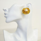 Chanel Earrings Vintage CC Logo Gold Plated Faux Pearl — view 5