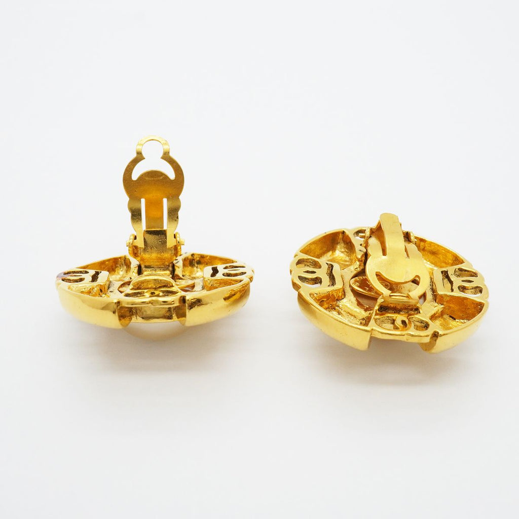 Chanel Earrings Vintage CC Logo Gold Plated Faux Pearl — view 3