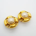 Chanel Earrings Vintage CC Logo Gold Plated Faux Pearl — view 2