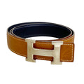 Hermes Belt Constance Box Calf Barenia Fauve Blue Navy Silver