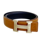 Hermes Belt Constance Box Calf Barenia Fauve Blue Navy Silver