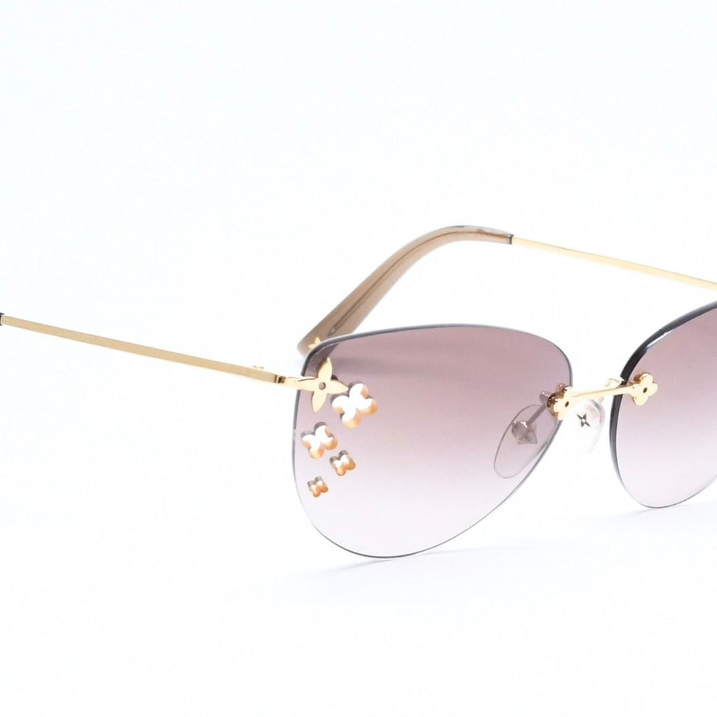 Louis Vuitton Desmayo Cat Eye Rimless Sunglasses Brown Monogram Flower Gold — view 3