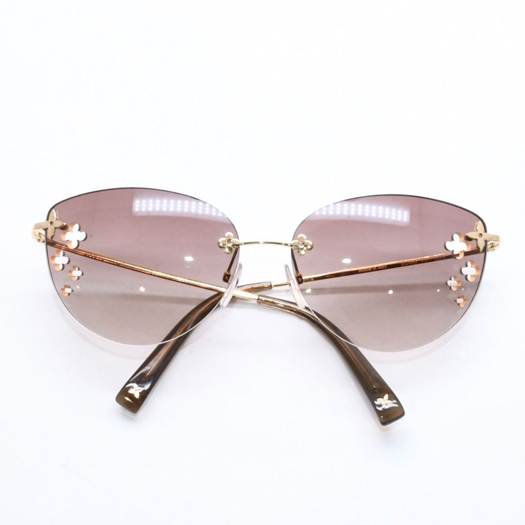 Louis Vuitton Desmayo Cat Eye Rimless Sunglasses Brown Monogram Flower Gold