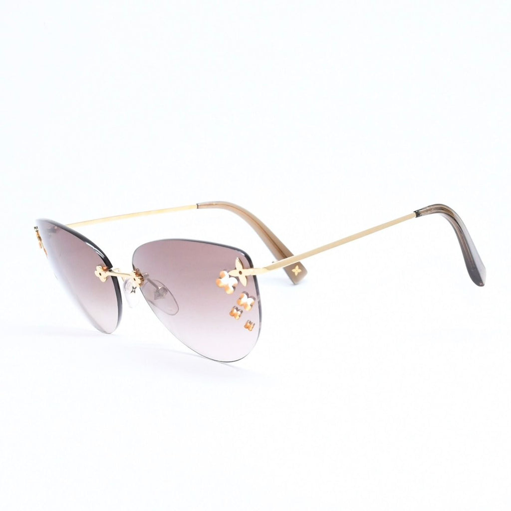 Louis Vuitton Desmayo Cat Eye Rimless Sunglasses Brown Monogram Flower Gold — view 2