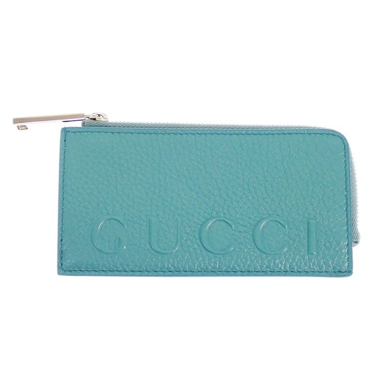 Gucci Logo Zip Card Case Coin Purse Wallet Leather Blue Yellow Silver — view 3