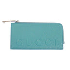 Gucci Logo Zip Card Case Coin Purse Wallet Leather Blue Yellow Silver — view 3