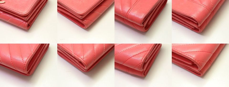 Chanel Mademoiselle Stitch Leather Pink Trifold Wallet — view 6