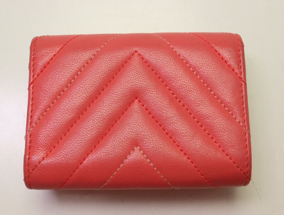 Chanel Mademoiselle Stitch Leather Pink Trifold Wallet — view 3