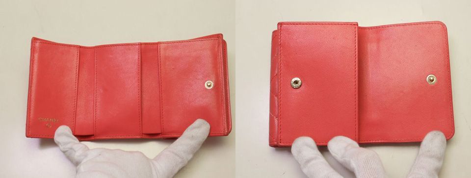 Chanel Mademoiselle Stitch Leather Pink Trifold Wallet — view 5