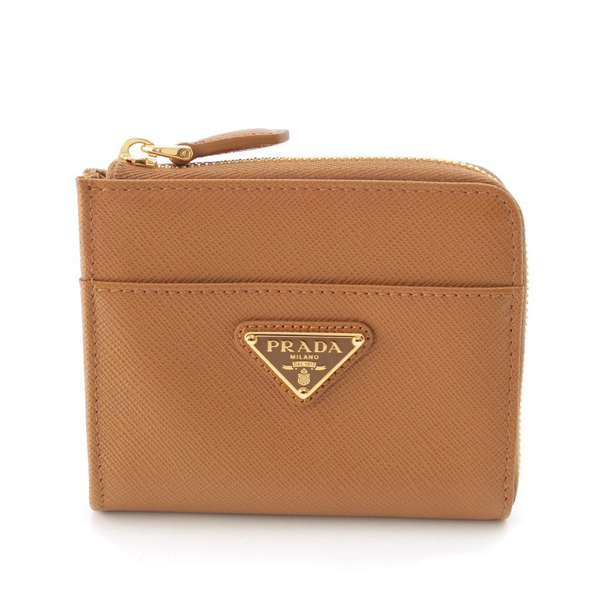 Prada Saffiano Logo Zip Wallet Brown