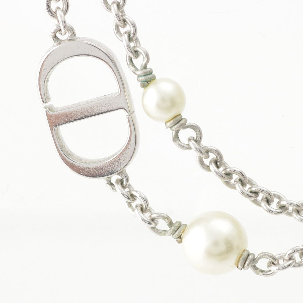 Dior Petit CD Pearl Logo Necklace Silver — view 4