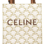 Celine Handle Shoulder Bag 2-Way Triomphe Mini Vertical Cabas White Brown Small — view 6