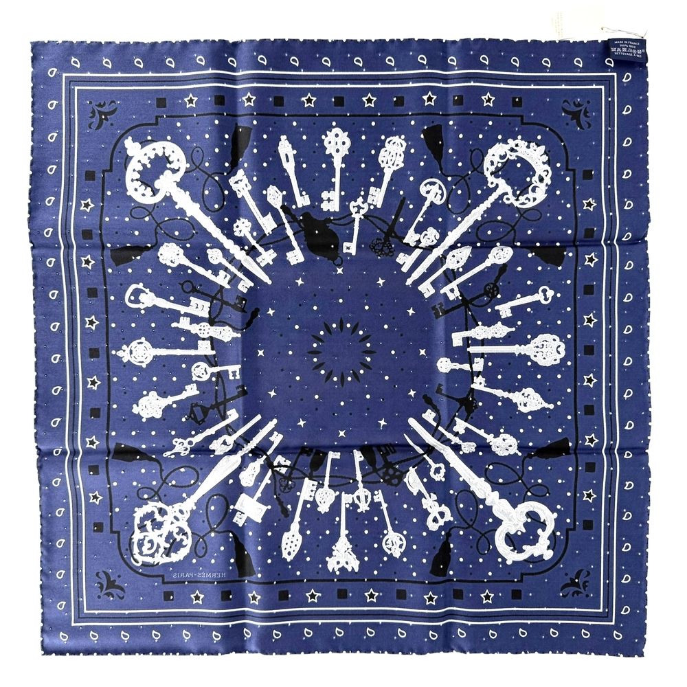 Hermes Scarf Carre 55 les Cles Bandana les Key Silk Navy — view 2