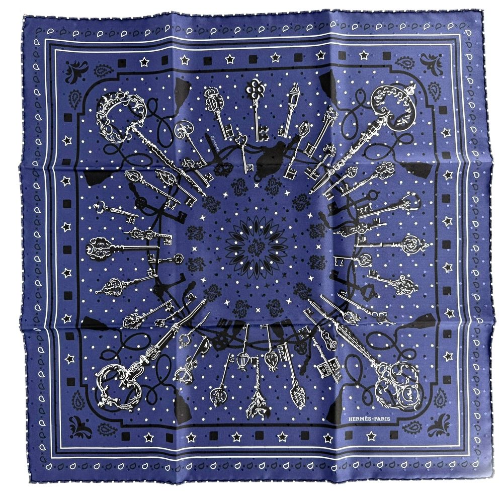 Hermes Scarf Carre 55 les Cles Bandana les Key Silk Navy