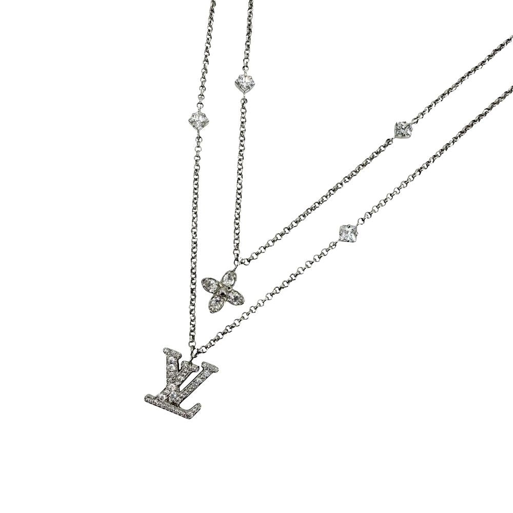 Louis Vuitton Necklace Chain Monogram with Adjustable Star Rhinestone Silver