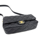 Chanel Shoulder Bag Quilted CC Logo Bag Crossbody Lambskin Black Gold — view 3