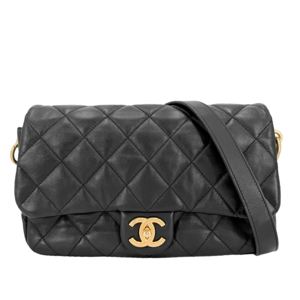 Chanel Shoulder Bag Quilted CC Logo Bag Crossbody Lambskin Black Gold