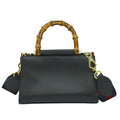 Gucci Bamboo 2-Way Shoulder Bag Handle Pochette Leather Black