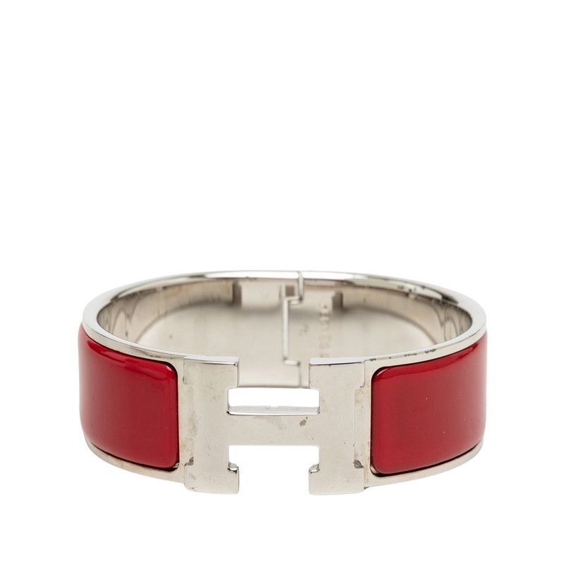 Hermes Clic Clac PM Bracelet Silver Red Metal Enamel