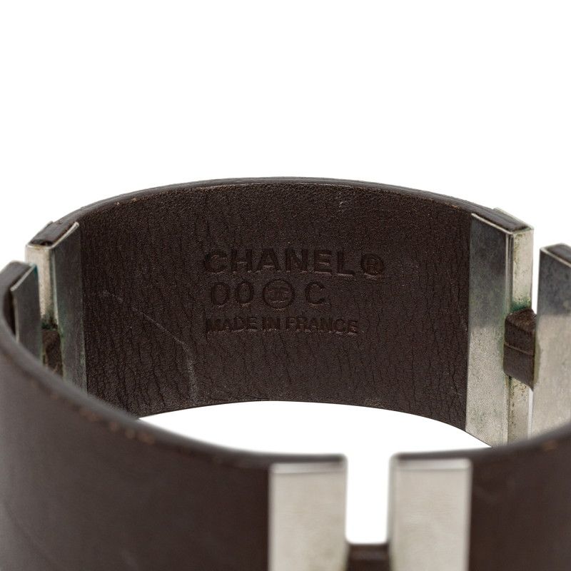 Chanel Logo Bracelet 00c Brown Silver Leather Metal — view 5