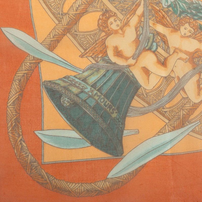 Hermes Carre 45 Amore Amours Scarf Orange Multicolor Silk — view 5