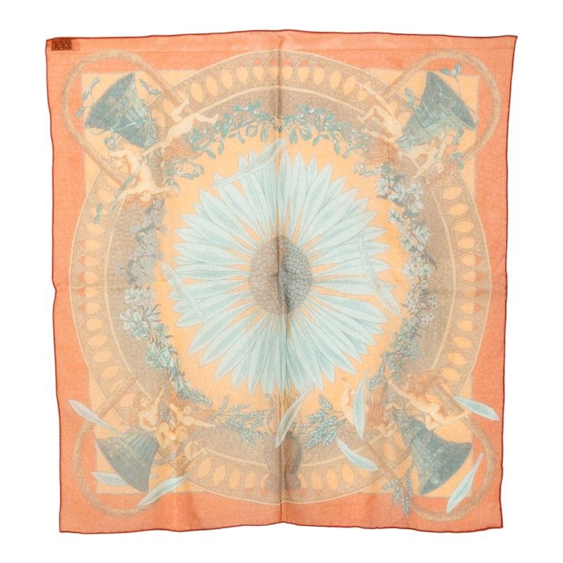 Hermes Carre 45 Amore Amours Scarf Orange Multicolor Silk