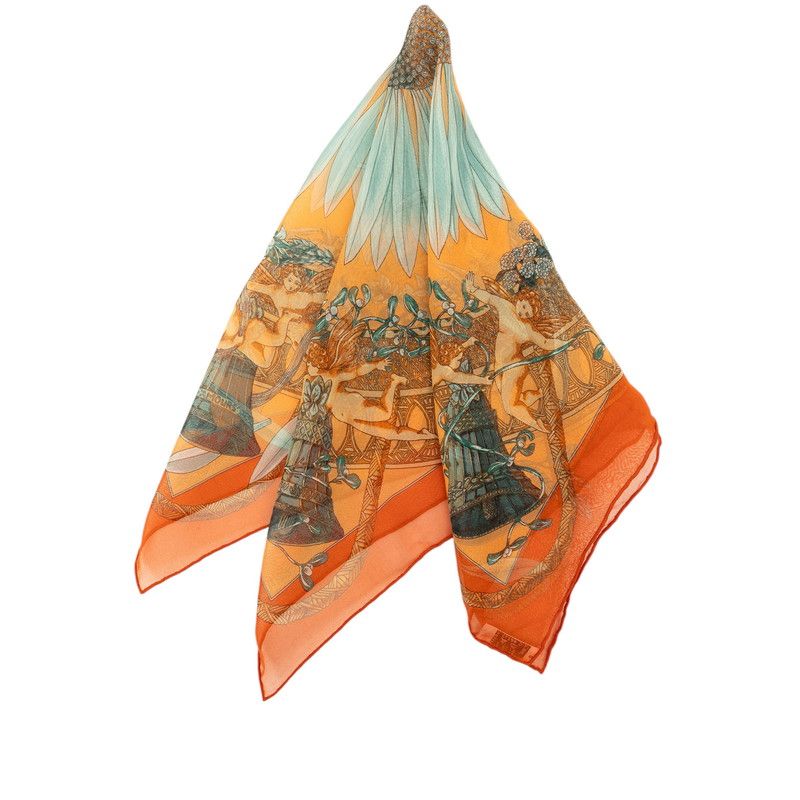Hermes Carre 45 Amore Amours Scarf Orange Multicolor Silk — view 3