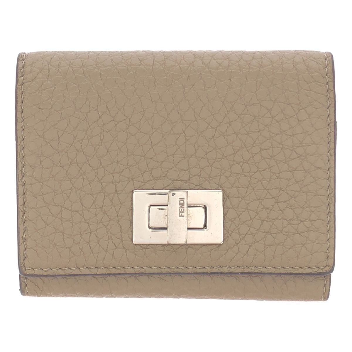 Fendi Selleria Peekaboo Leather Card Case Beige