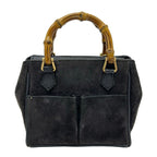 Gucci Handle Bamboo Navy Brown Mini Bag Leather