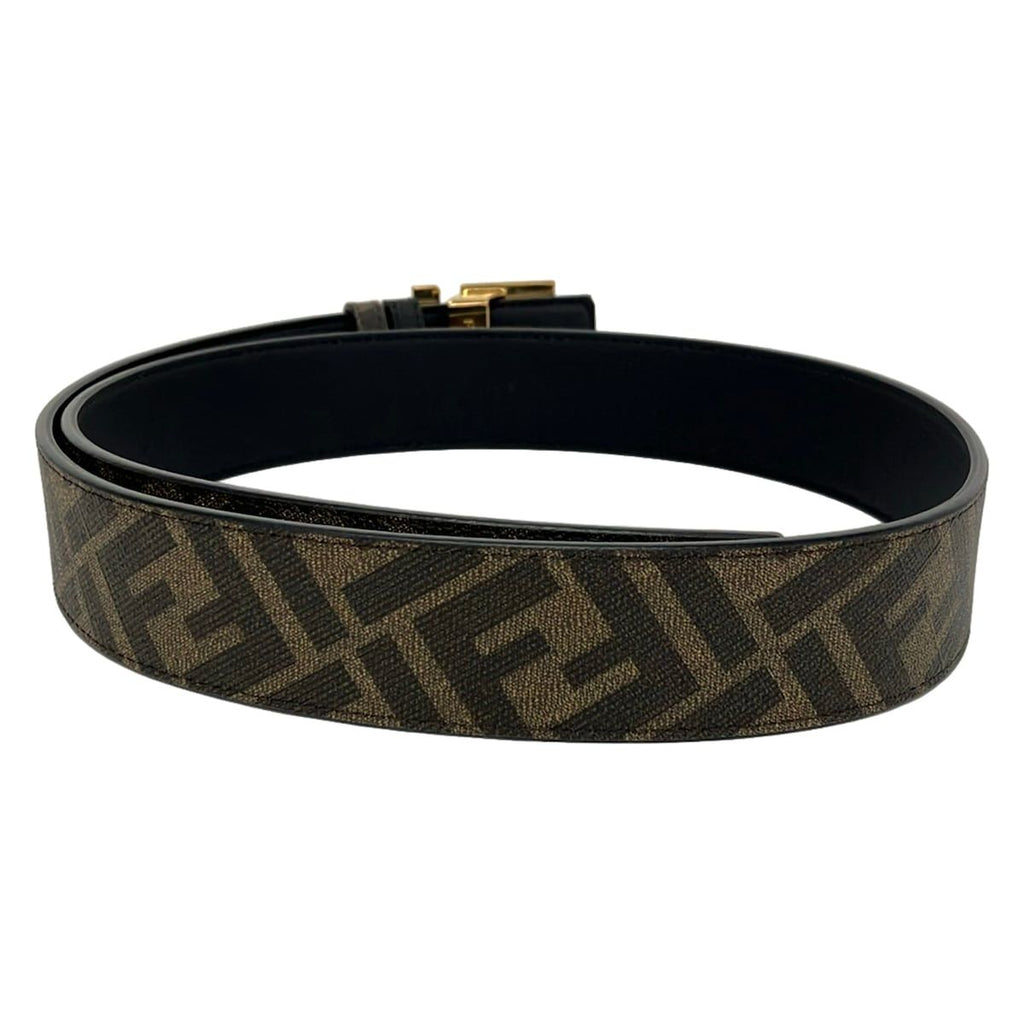 Fendi Belt Dark Brown Gold Zucca Pattern Reversible FF Square Leather — view 2