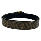 Fendi Belt Dark Brown Gold Zucca Pattern Reversible FF Square Leather — view 2