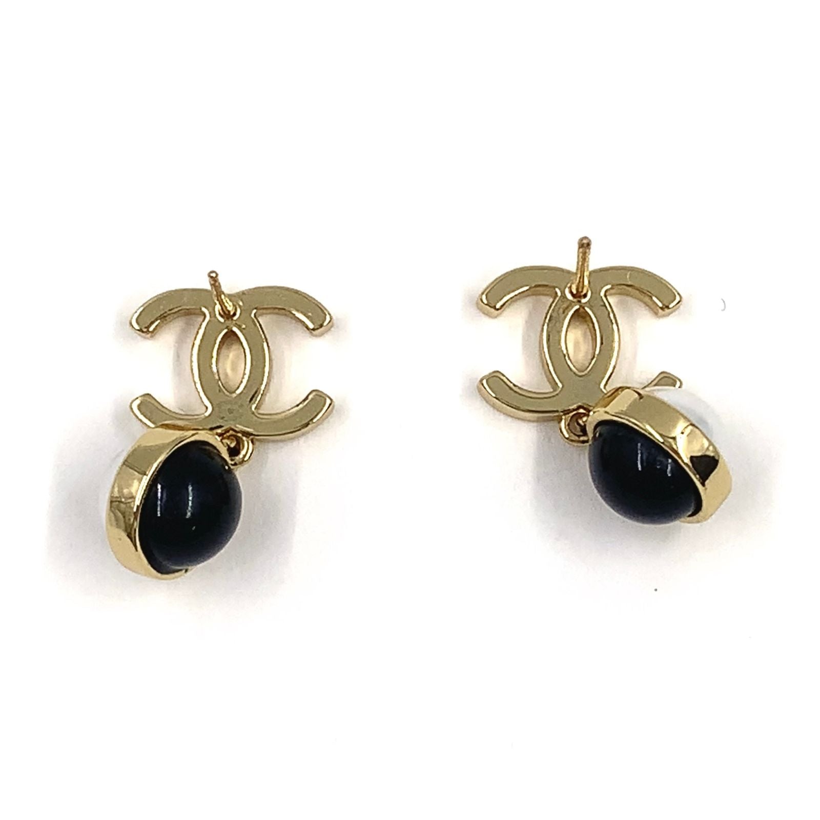 Chanel CC Logo Bicolor Costume Pearl Swing Faux Resin Gold Black White Earrings — view 5