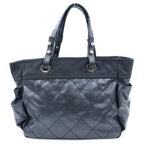 Chanel Paris Biarritz Tote Bag Black Leather Mesh 40 Silver — view 2