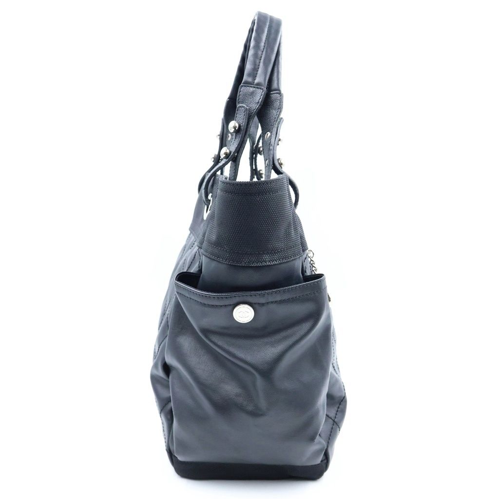 Chanel Paris Biarritz Tote Bag Black Leather Mesh 40 Silver — view 3