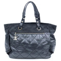 Chanel Paris Biarritz Tote Bag Black Leather Mesh 40 Silver