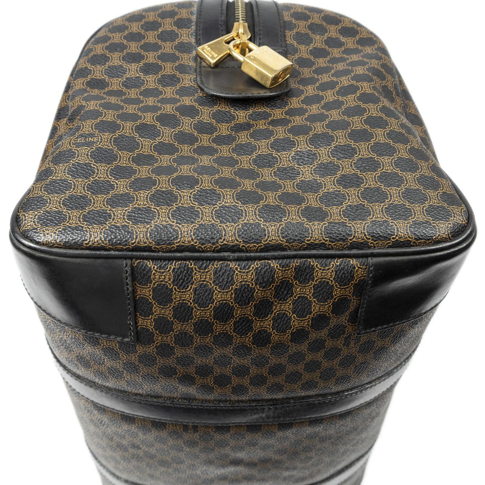 Celine Boston Black Brown Macadam Canvas Handbag — view 8
