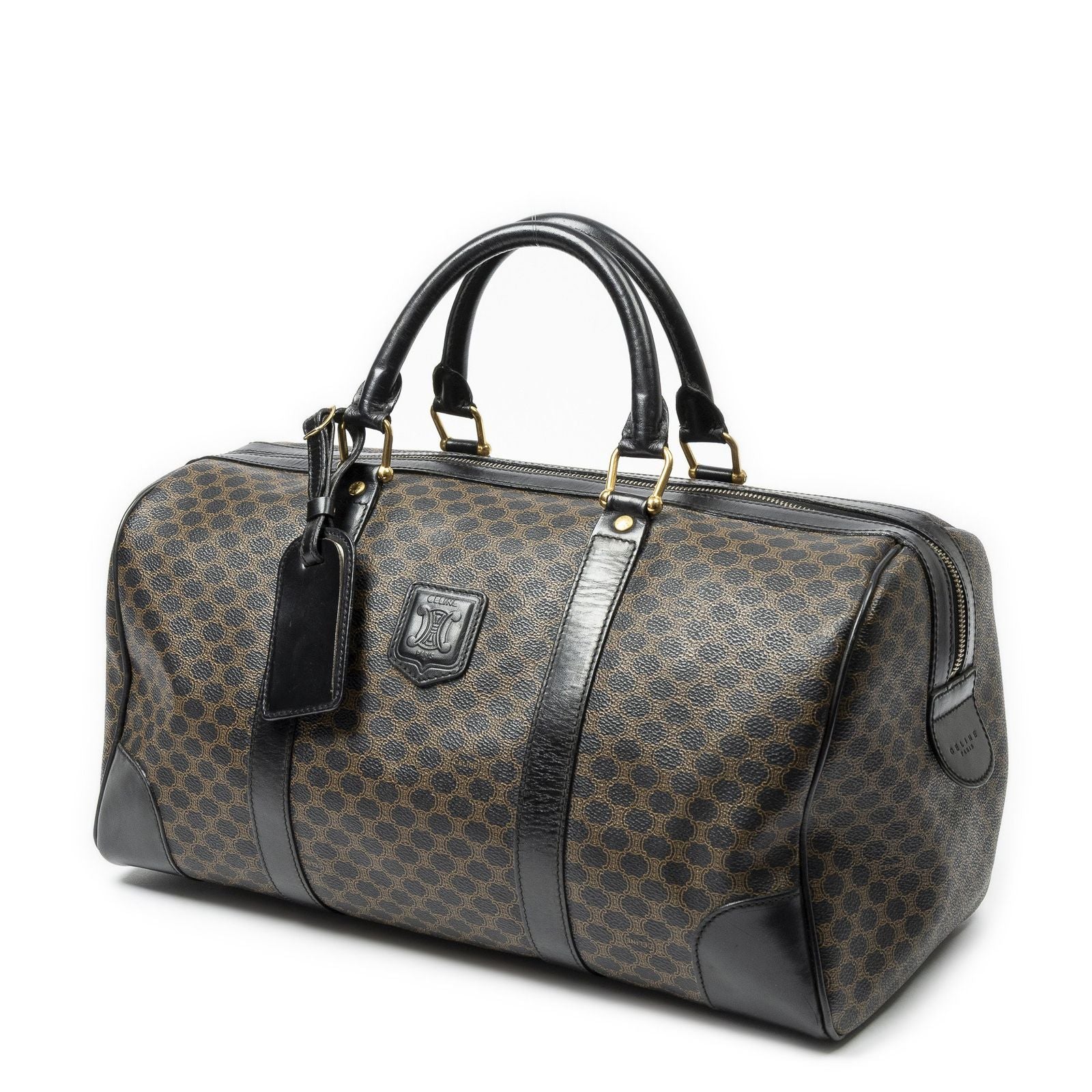 Celine Boston Black Brown Macadam Canvas Handbag — view 2