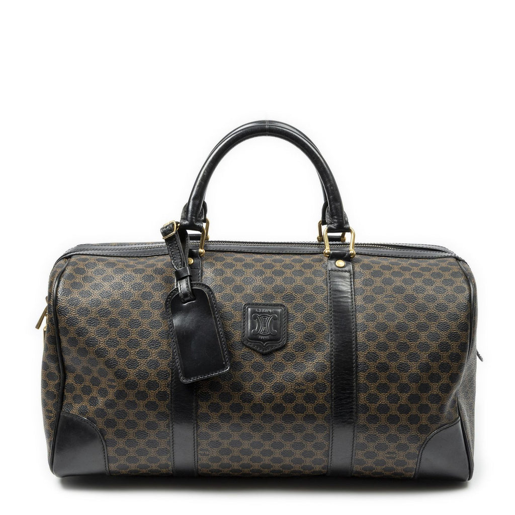 Celine Boston Black Brown Macadam Canvas Handbag