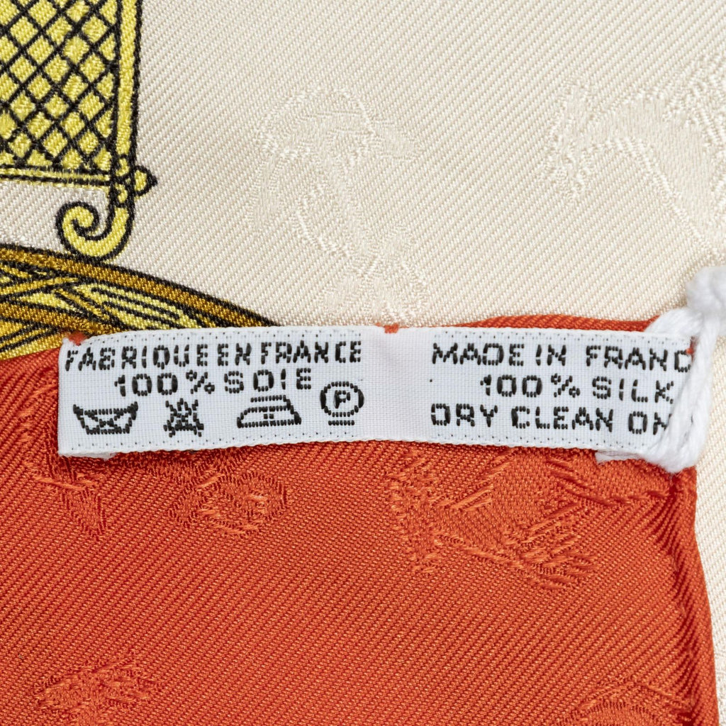 Hermes Scarf Red Gold Beige 100% Jacquard Silk — view 5