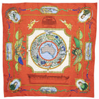 Hermes Scarf Red Gold Beige 100% Jacquard Silk — view 2