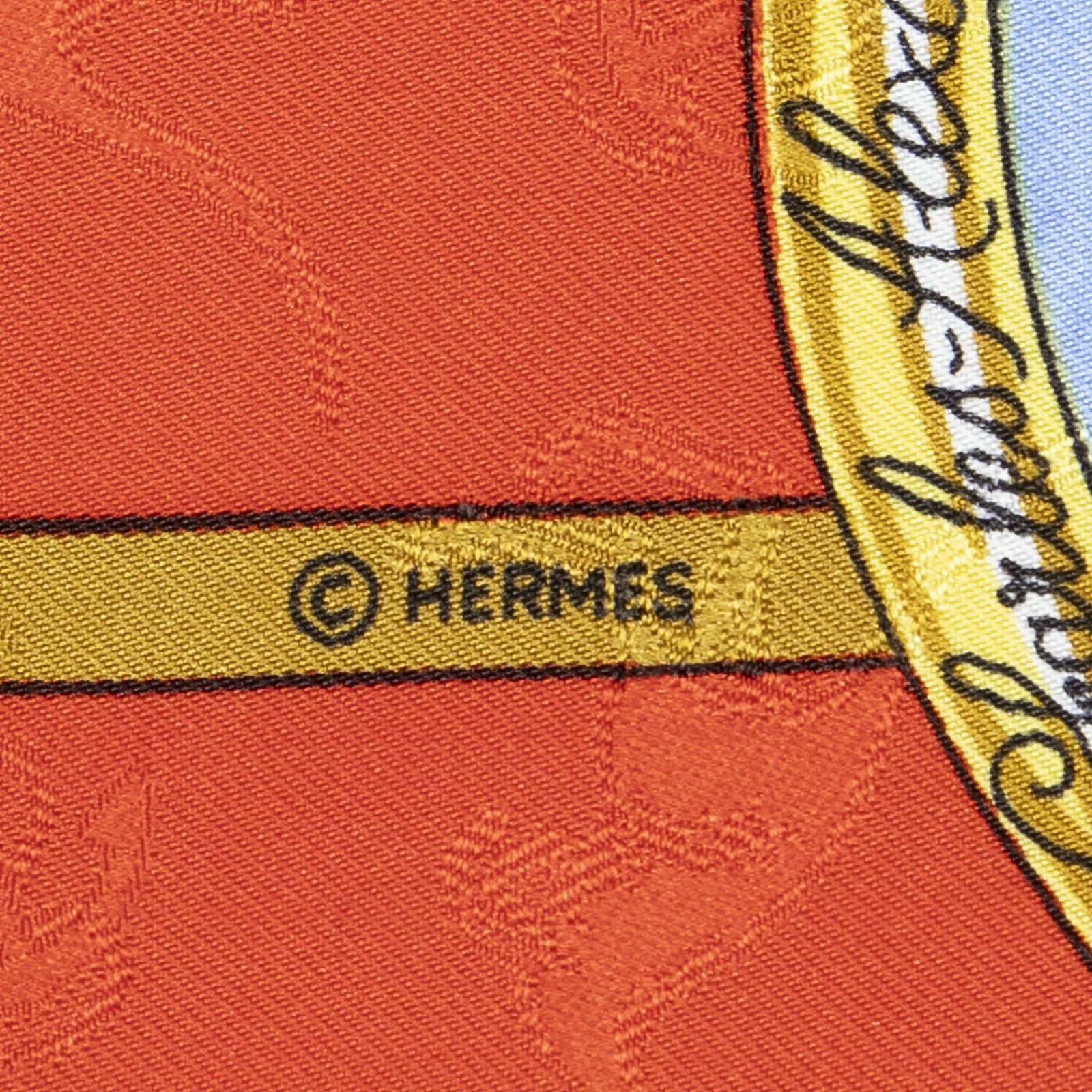 Hermes Scarf Red Gold Beige 100% Jacquard Silk — view 4