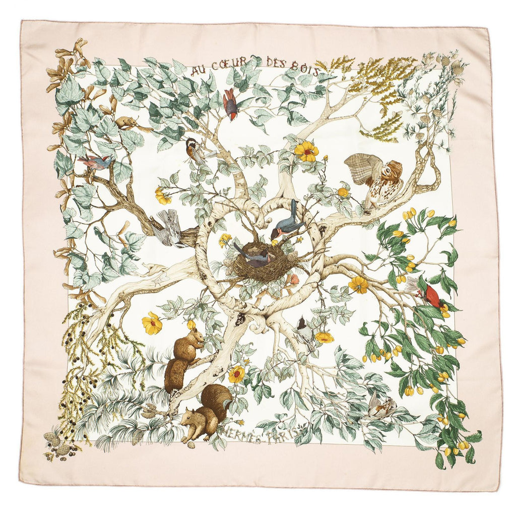 Hermes Scarf Light Pink Green Brown Silk — view 2
