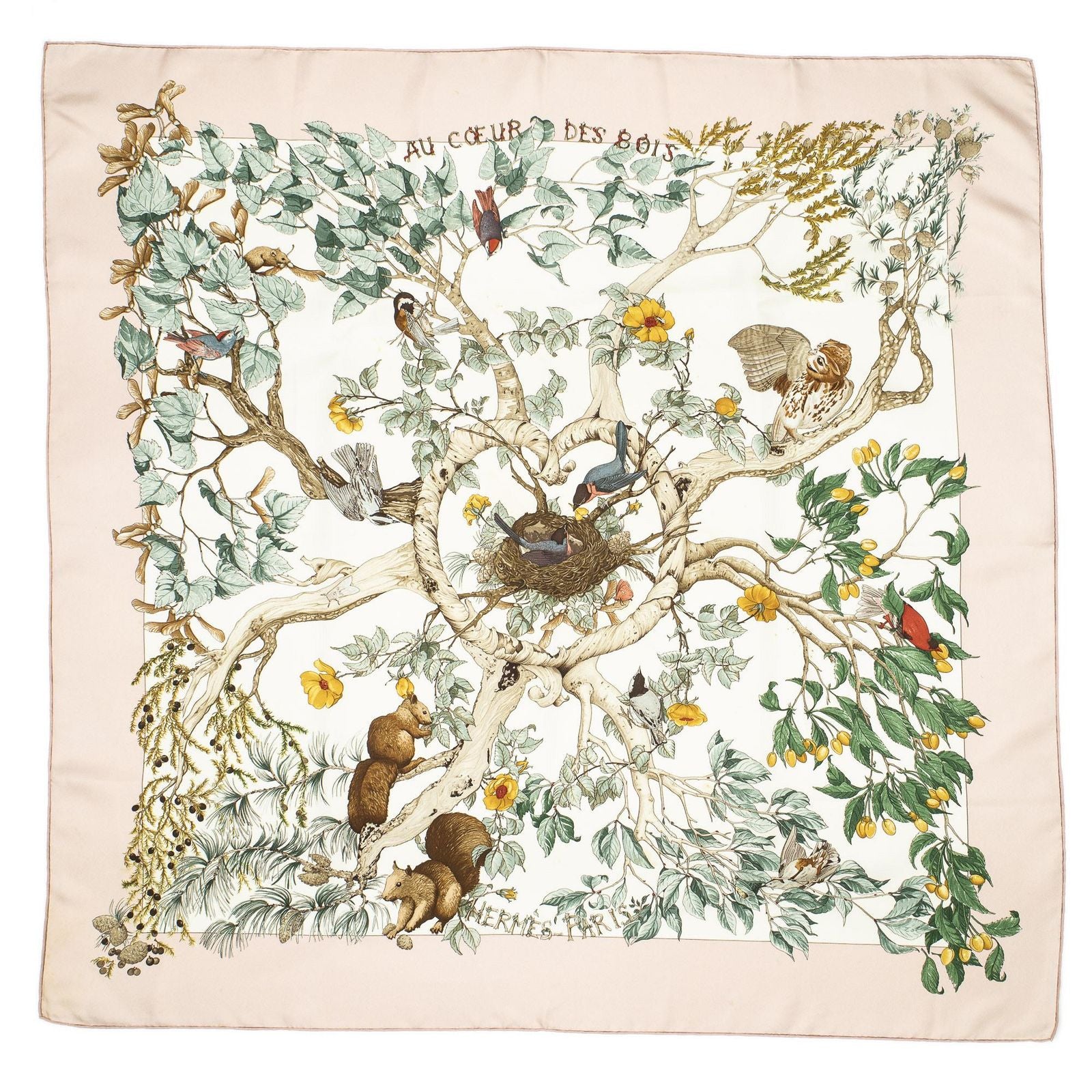 Hermes Scarf Light Pink Green Brown Silk — view 2