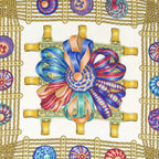 Hermes Scarf Blue Ivory Gold Silk — view 3